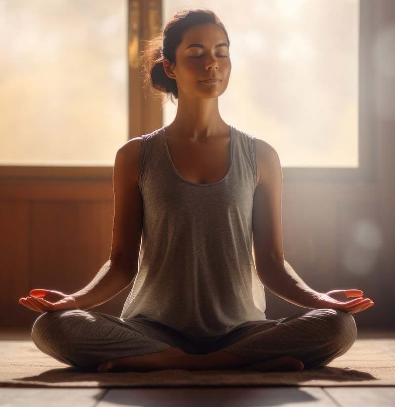 Woman meditating in peaceful morning light